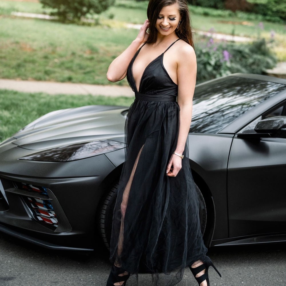 Black maxi dress with tulle